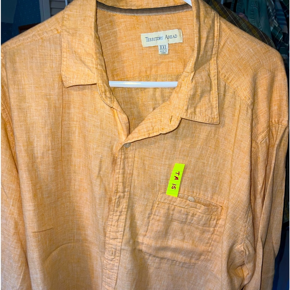 TA15 Men’s Long Sleeve Linen Shirt Light Orange XXL